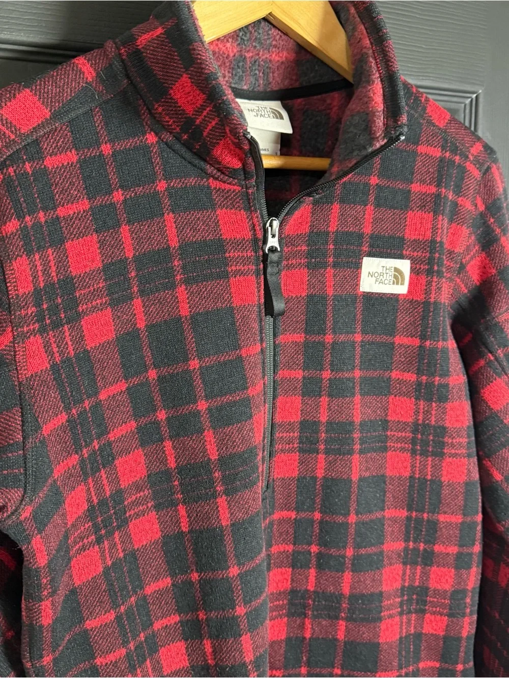 The North Face Men’s Red & Black Plaid Zip-Up Fleece Sweater